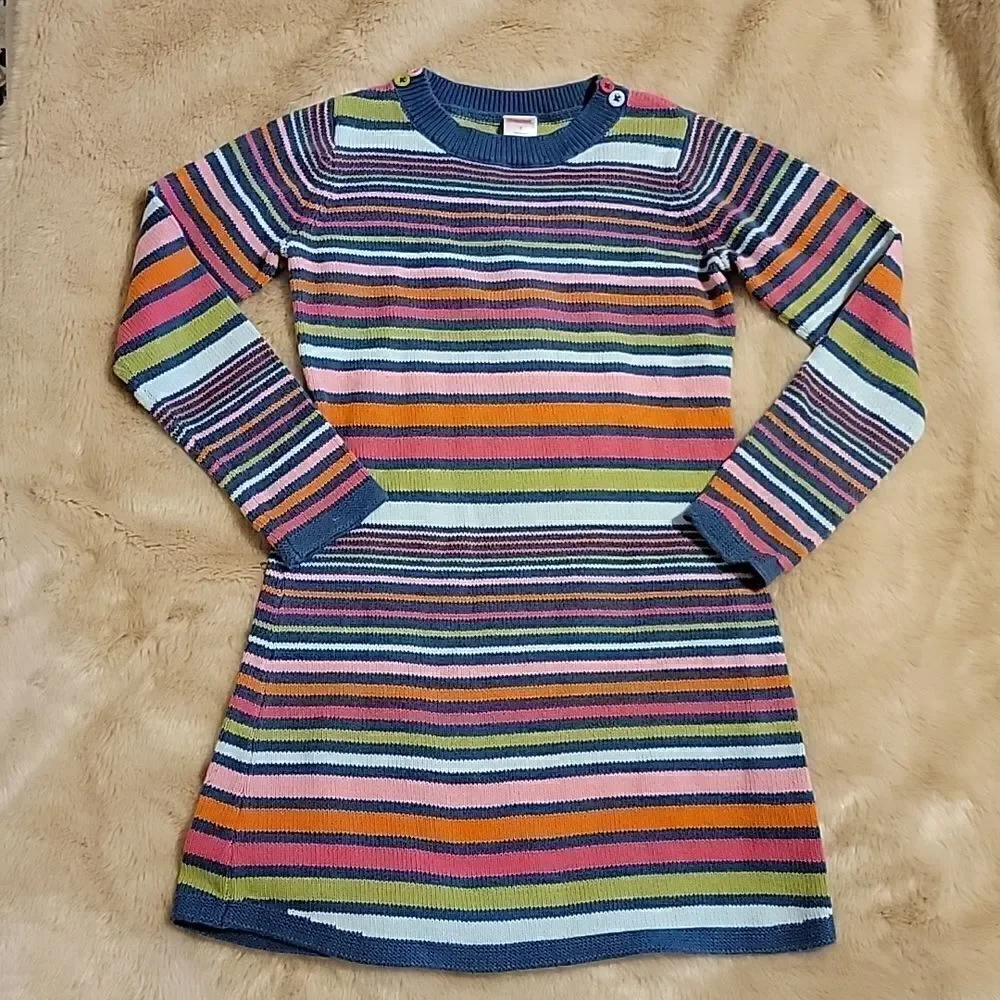 GYMBOREE MULTI-COLOR STRIPED LONG-SLEEVE SWEATER DRESS, SIZE 7